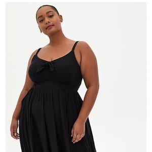 BLACK SUPER SOFT TIE FRONT SKATER DRESS